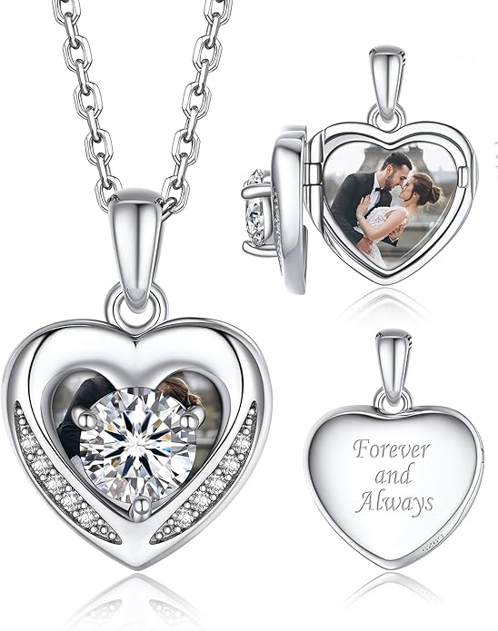 MomentWish Heart Necklace for Women Moissanite, Simulated Diamond, 925 Sterling Silver