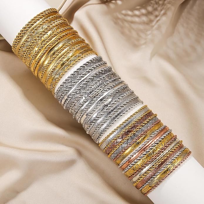 16Pcs Gold Bangle Bracelets for Women - Multi Layer Stackable Textured Bracelets Boho Jewelrys Set.