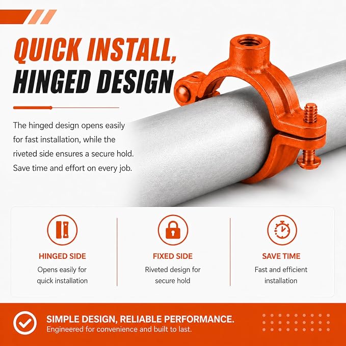 20 Pack 1-1/2 in. Hinged Split Ring Pipe Hanger, Tubing and Industrial Vintage - Image 5