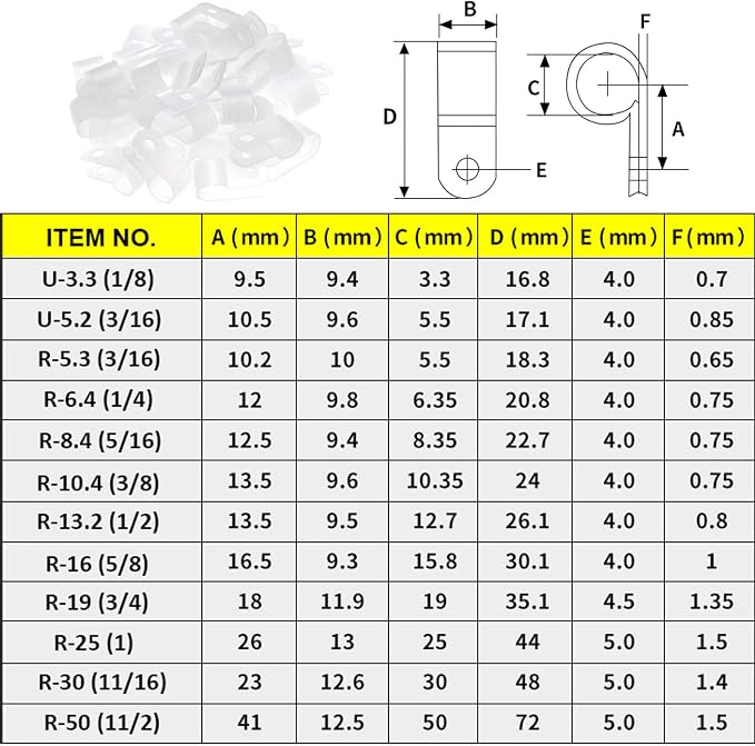 200 Pcs Nylon R-Type Cable Clips, 5/16'' Plastic Fastener Clamp | Nylon durable - Image 2