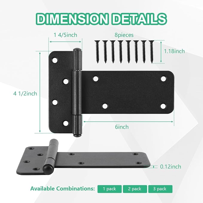 6-inch Gate Hinges, 280Lbs Capacity, Matte Black, 2 Pack Heavy Duty Door Hinge - Image 2