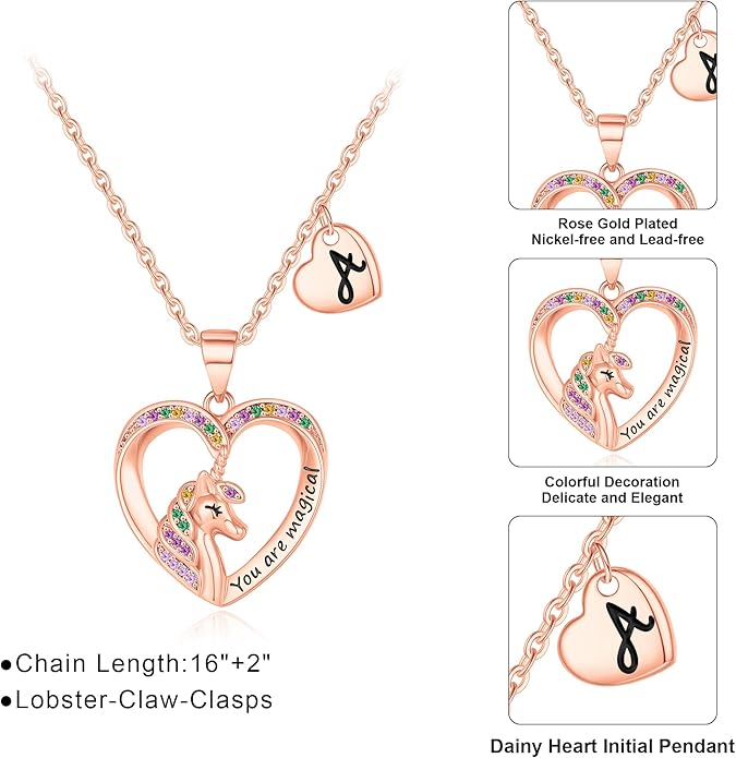 Unicorn Necklace for Girls Gifts for Girls Little Girl Jewelry Birthday Gift for Girl Daughter Granddaughter Niece-No tarnish, No reactions for sensitive skin Hypoallergenic