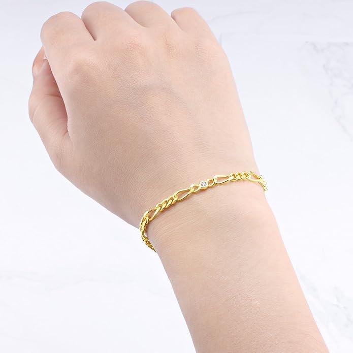 Women's 925 Sterling Silver Bracelet, Non Tarnish 18K Gold Plated Bracelets for Women, Dainty Chain Simple Jewelry Cute Handmade Minimalist for Gift