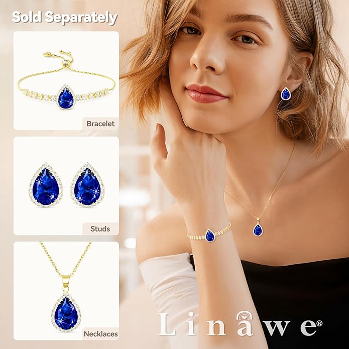Linawe Crystal Chain Necklace for Women Trendy, Imitation Diamond Pendant, Statement Cubic Zirconia Boho Jewelry Set, 14K Gold/Rose Gold/Silver Birthstone Necklace
