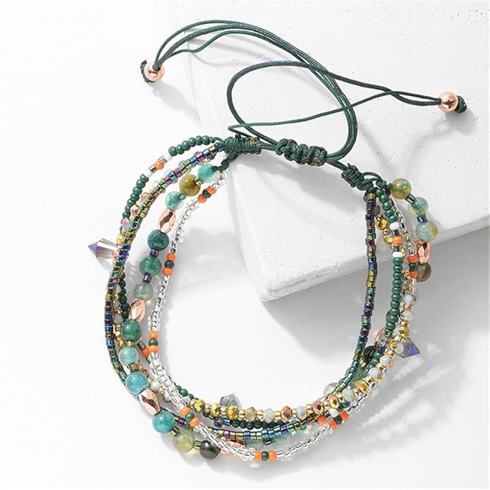 Handmade Adjustable Wrap Bracelet Bohemian String Braided Beads Anklets Gifts for Women