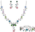 BriLove Women's Wedding Jewelry Leaf Cluster Flower Crystal Dangle Earrings Pendant Necklace Set for Bridal