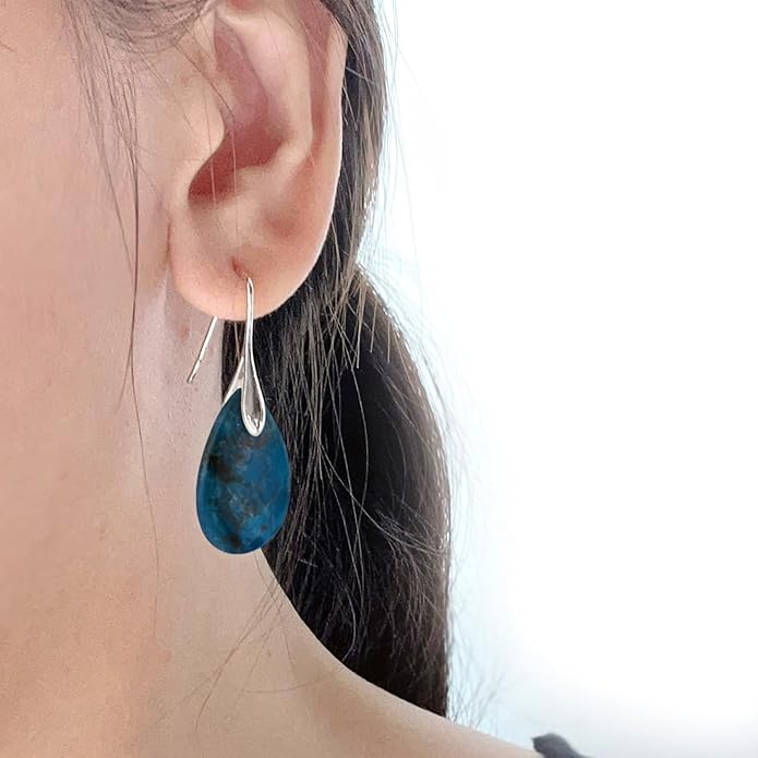 SELOVO Agate Teardrop Stone Grey Drop Earrings Fishhook Dangle Earrings for Women