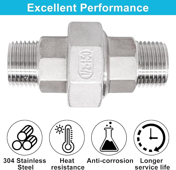 2PCS Cast Pipe Fittings Union, 1/2" NPT Male x 1/2" NPT Male 304 Stainless - Image 3