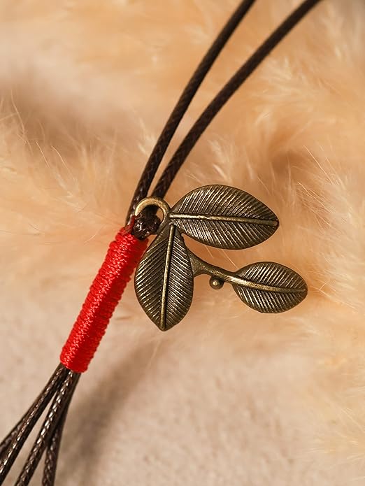 MINACHI Vintage Bohemian Leaf Charm Colorful Ceramic Bead Long Y Necklace, Boho Jewelry Gift for Women