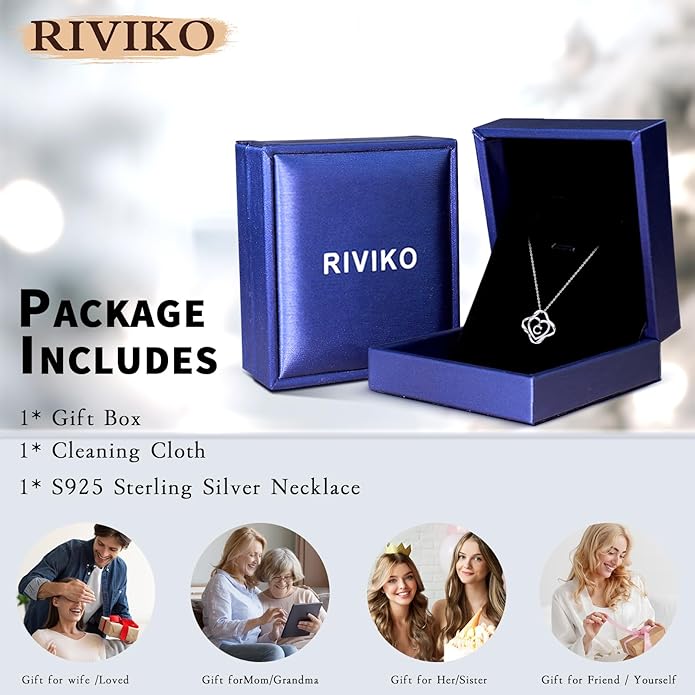 RIVIKO Valentines Day Gifts for Her-Love Knot Initial Necklace,925 Sterling Silver Letter Pendant Necklaces,Personalized Alphabet Jewelry Christmas Birthday Gifts for Women Wife Mom Friend