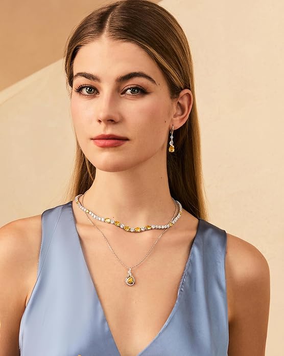 FANCIME TimelessTie Birthstone Necklace for Women White Gold Plated Sterling Silver Ribbon Design Jewelry Knot Pendant Fine Jewelry Gemstone Birthday Graduation Anniversary Valentines Day Gifts for Women Wife Mother Her