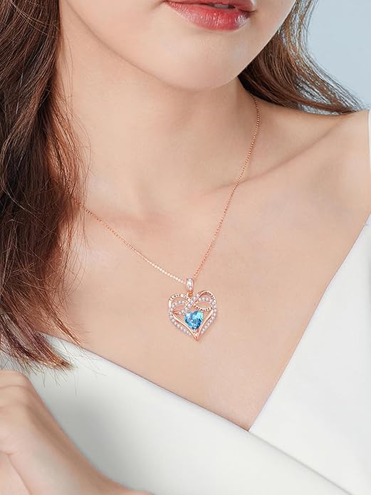 Infinity Rose Gold Valentines Heart Birthstone Necklace for Women,I Love You Always and Forever Jewelry,Valentines Anniversary Birthday Gifts for Her Wife Mom Grandma Daughter