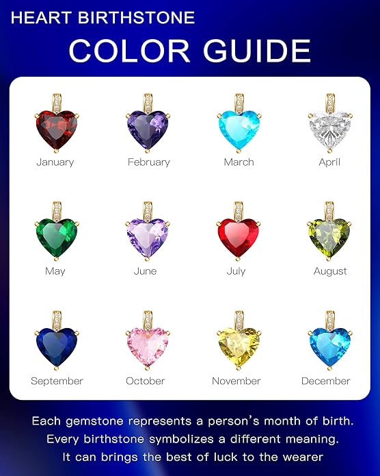 Genuine Birthstone Necklace for Women, Heart Love Necklace, Birthday Gifts for Her