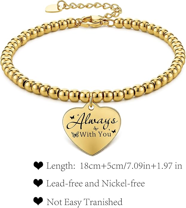 Beaded Gold Bracelet for Women Stretch Handmade Ball Charm Gifts for Women Dainty Don't Let The Hard Days Win Jewelry Charm Gifts for Her