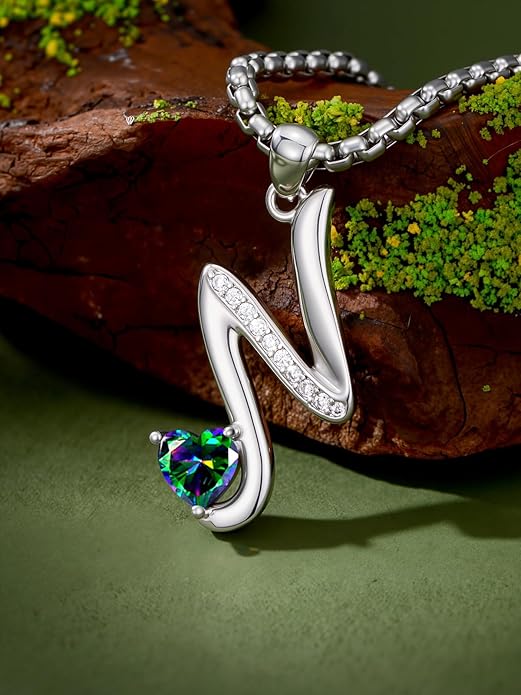 Valentines Day Gifts for Women Alphabet A to Z Initial Birthstone Pendant Necklaces for Women - 18k White Gold Plated Personalized Name Jewelry Valentine Mothers Day Birthday Gifts for Women Her Girlfriend