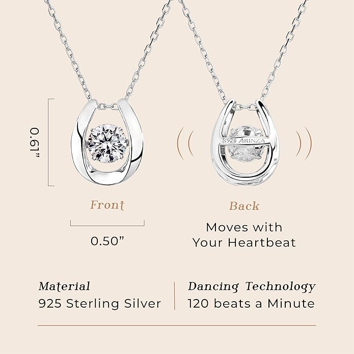 ARINZA Moissanite Necklace for Women, 1 Ct 925 Sterling Silver Dancing Diamond Pendant, 18+2 Inch Chain, Valentine’s Day Christmas Gift for Her, Wife, Mom, Anniversary, Birthday
