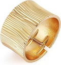 HZMAN 18K Gold Plated Wide Cuff Bracelet for Women - Premium Alloy Shiny Polished Double Layer Statement Bangle, Trendy Daily Wear Party Jewelry Accessory