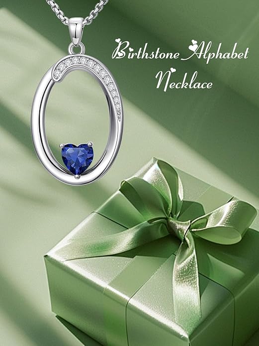 Valentines Day Gifts for Women Alphabet A to Z Initial Birthstone Pendant Necklaces for Women - 18k White Gold Plated Personalized Name Jewelry Valentine Mothers Day Birthday Gifts for Women Her Girlfriend