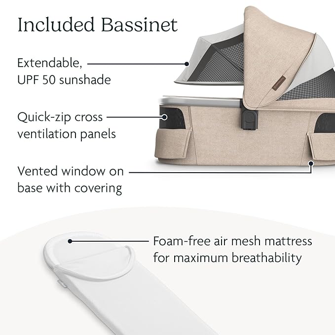 UPPAbaby Vista V3 Stroller + Bassinet V3 - Convertible Single-to-Double Stroller System- Bassinet, Toddler Seat, Bug Shield, Rain Shield Included - Declan (Oat Mélange/Silver Frame/Chestnut Leather)