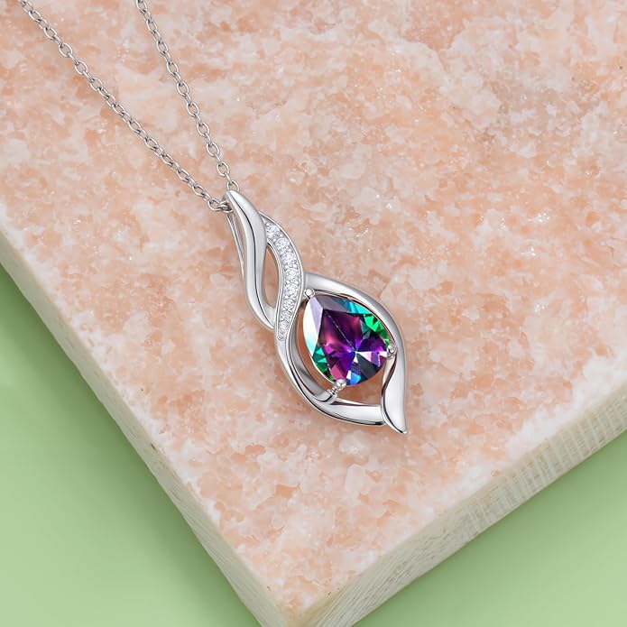 Birthstone Necklace for Women Infinity Necklaces 925 Sterling Silver Teardrop Love Birthday Jewelry Valentines Day Birthday Gifts for Her Mom Wife Girlfriend