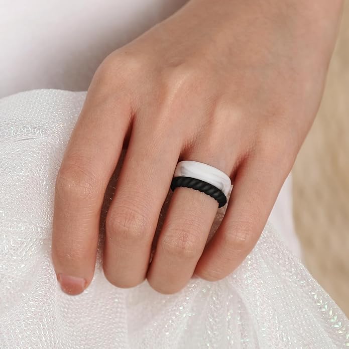 Egnaro Women's Bridal Rings Sets, Inner Arc Ergonomic Breathable Design Silicone Rubber Wedding Bands