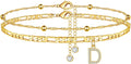 Ursteel Ankle Bracelets for Women, 14K Gold Plated Dainty Layered Chain CZ Initial Anklets Summer Jewelry Gifts for Women