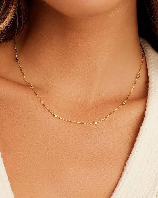 gorjana - Amour Necklace 15"-17" - 18k Gold Plated Brass - Elegant heart design - Adjustable length versatility - Dainty heart accents, perfect for layering