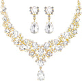 Hicarer Bridal Teardrop Cluster Crystal Jewelry Set for Women Necklace Earrings Wedding
