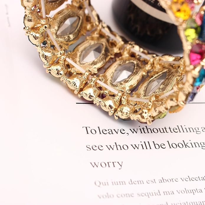 Women’s Elegant Wedding Bridal Crystal Double Row Marquise-Shape Leaf Stretch Bangle Bracelet Bride Jewelry for Women