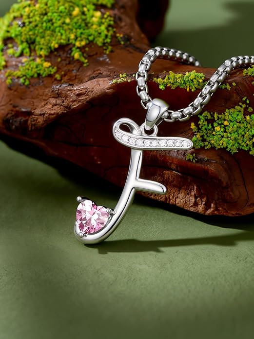 Valentines Day Gifts for Women Alphabet A to Z Initial Birthstone Pendant Necklaces for Women - 18k White Gold Plated Personalized Name Jewelry Valentine Mothers Day Birthday Gifts for Women Her Girlfriend