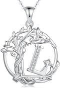 FANCIME Tree of life Initial necklaces for women, Sterling Silver Tree Jewelry Simulated Diamond Letter Pendant Cubic Zirconia CZ Personalized Birthday Mothers Day Gifts for Mom Wife Her