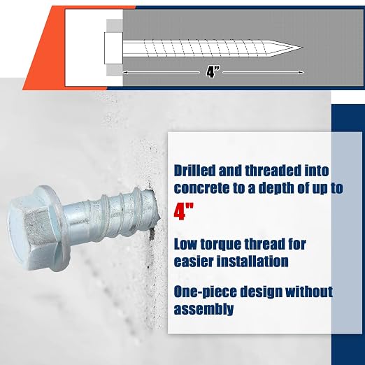 Tandefio 150 Pack 1/2 x 4 Concrete Anchors and Screw Kits Galvanized | Large - Image 5