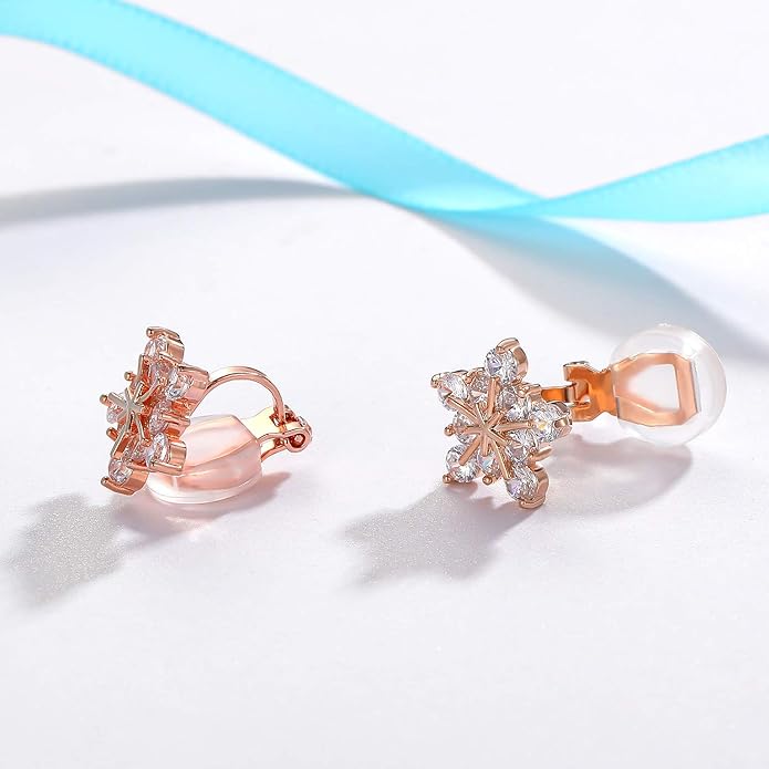 SELOVO Snowflake Flower Zircon Cubic Zirconia Clip on Stud Earrings for Women