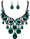 BriLove Women's Tribal Ethnic Crystal Chunky Statement Necklace Dangle Earrings Set