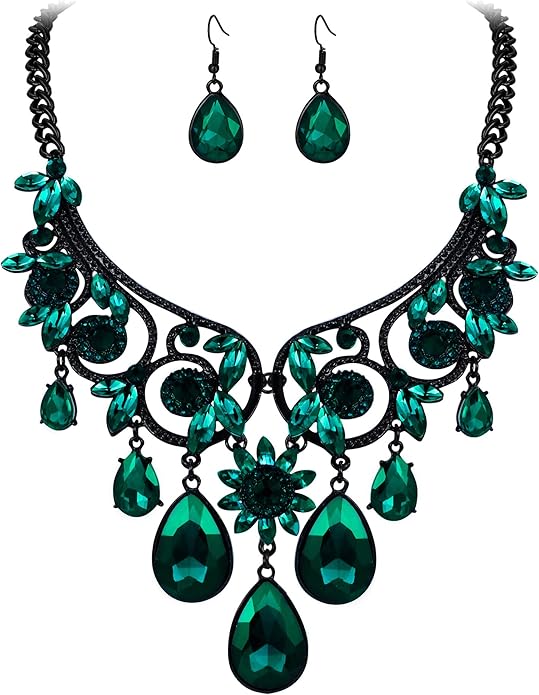 BriLove Women's Tribal Ethnic Crystal Chunky Statement Necklace Dangle Earrings Set