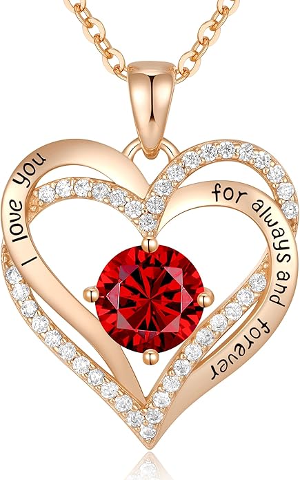 CDE Valentine's Day Gift Forever Love Heart Necklaces for Women, Wedding Anniversary, Birthday Mothers Christmas Day Gifts for Mom, Mother, Wife, S925 Silver Jewelry with Birthstone Pendant