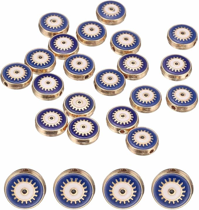 MECCANIXITY 20 Pcs Flat Round Evil Eye Beads Colorful Flat Loose Spacer Evil Eye Charms for DIY Bracelet Earrings Necklace Crafts Jewelry Making, Bright Blue