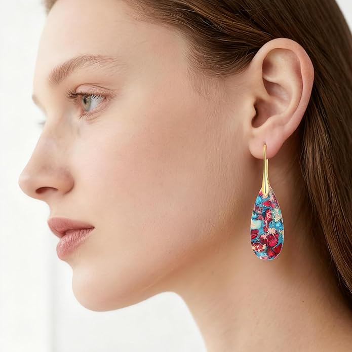Bohemian Chic Emperor Stone Dangle Earrings for Women - Healing Crystal Drop Earrings with Gold-Plated Fishhooks, Artistic Free-Spirited Gift for Valentine‘s Day or Everyday Wear
