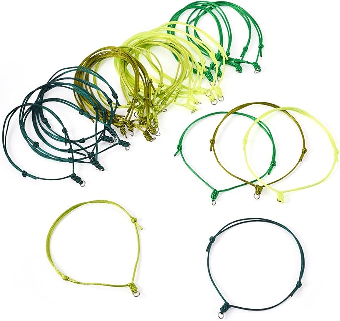 50Pcs Adjustable Braided Cord Colorful Waxed Thread Half Finished Bracelet with Jump Rings Knotting Bracelet Ropes for Wrist DIY Women Jewelry Friendship Bangle Decor 2-3/8 Inch Long-Green