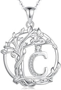 FANCIME Tree of life Initial necklaces for women, Sterling Silver Tree Jewelry Simulated Diamond Letter Pendant Cubic Zirconia CZ Personalized Birthday Mothers Day Gifts for Mom Wife Her