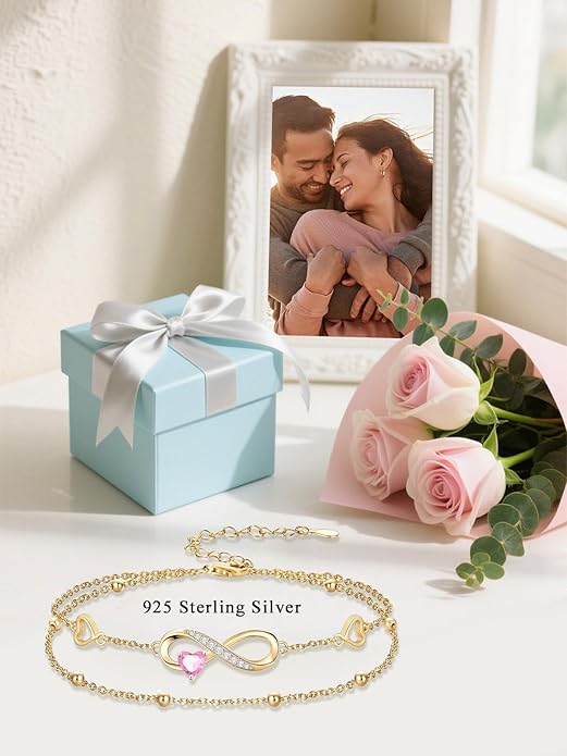 Dorunmo Infinity Heart Anklet Bracelet for Women 925 Sterling Silver Adjustable Infinity Birthstone Bracelet Friendship Jewelry Gifts for Women Birthday Christmas