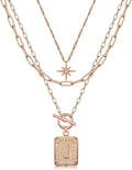 MJartoria Layered Initial Necklaces for Women Trendy, 14K Gold Plated Brass Simple Star Choker Square Letter Pendant Necklace, Paperclip Chain Necklaces Jewelry Gifts