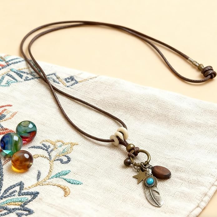Boho Necklaces for Women, Vintage Pendant Necklaces Two Layers of Wear Choker, Adjustable Trendy Necklace Hippie Handmade Fashion Jewelry Accessories, Birthday Gifts