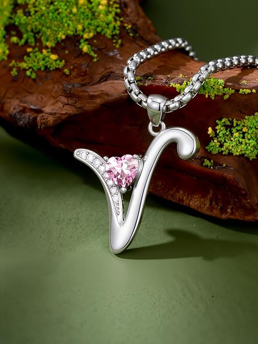 Valentines Day Gifts for Women Alphabet A to Z Initial Birthstone Pendant Necklaces for Women - 18k White Gold Plated Personalized Name Jewelry Valentine Mothers Day Birthday Gifts for Women Her Girlfriend