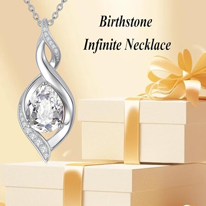 Birthstone Necklace for Women 925 Sterling Silver Infinity Love Jewelry Valentines Day Birthday Gifts for Her Mom Wife Girlfriend