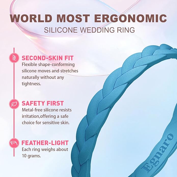 Egnaro Thin Silicone Anniversary Rings:2.5mm Wide - 2mm Thick Woven Design Statement Rubber Wedding bands Women,2-5 Variety Multipack
