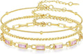 Gold Birthstone Bracelet for Women, 18K Gold Plated Layered Jewelry Bracelet Set, Womens Dainty Stackable Bracelets Link Paperclip Chain Valentines Day Gift for Wife Her