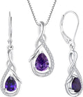 STARCHENIE 925 Sterling Silver Necklace Dangle Earrings for Women Infinity Twisted Teardrop Pendant February Birthstone Created Amethyst Jewelry Set