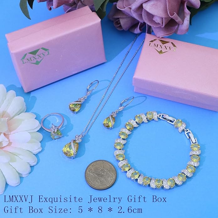 LMXXVJ Jewelry Set for Women,Teardrop Cubic Zirconia Necklace Earrings Adjustable Ring Bracelet Jewelry Set Formal Jewelry Gift
