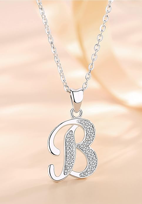 AEONSLOVE 925 Sterling Silver Initial Necklaces for Women, 26 Letters Pendants Necklace Gift for Mother, Daughter, Wife, 18 Inch Chain